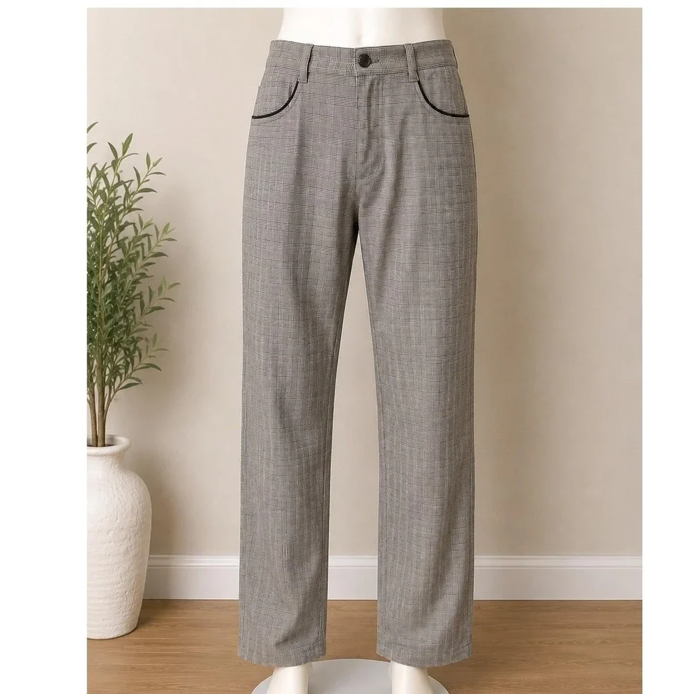 IQ Wear USA Mens Glen Plaid Trousers Grey Black V2K Compatible Size 30